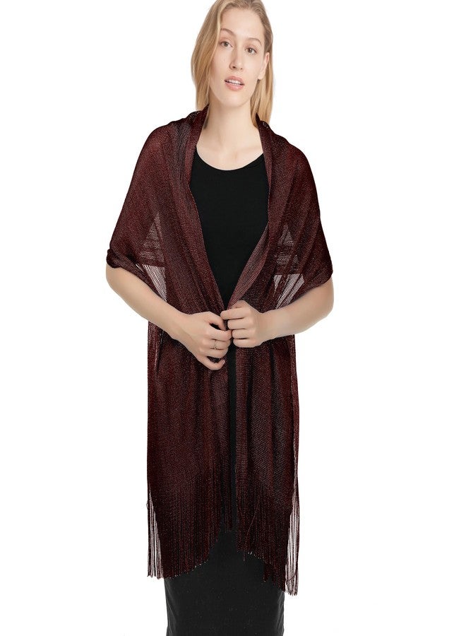 TZ Promise Women's Wedding Evening Shawl and Wrap Glitter Metallic Party Dresses Scarf with Fringe (Brown) - Image 1